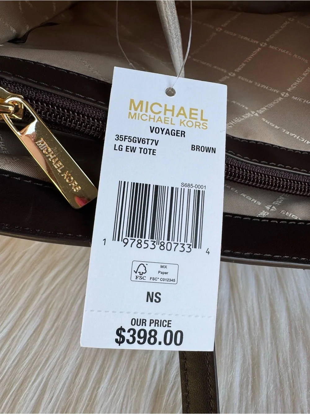 Michael Kors Women's Signature Logo Brown and Cream Tote Bag